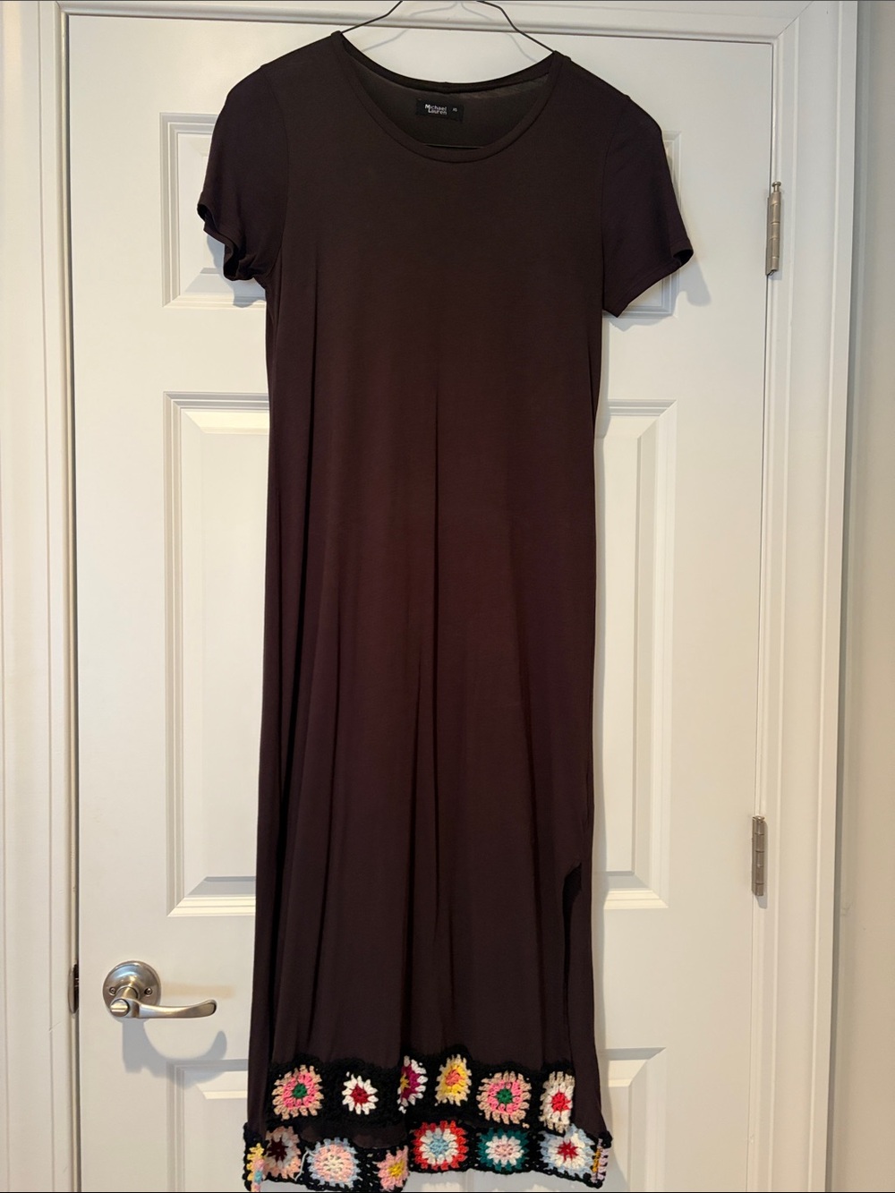 Michael Lauren Black Maxi Dress with Multicolor Crochet Hem